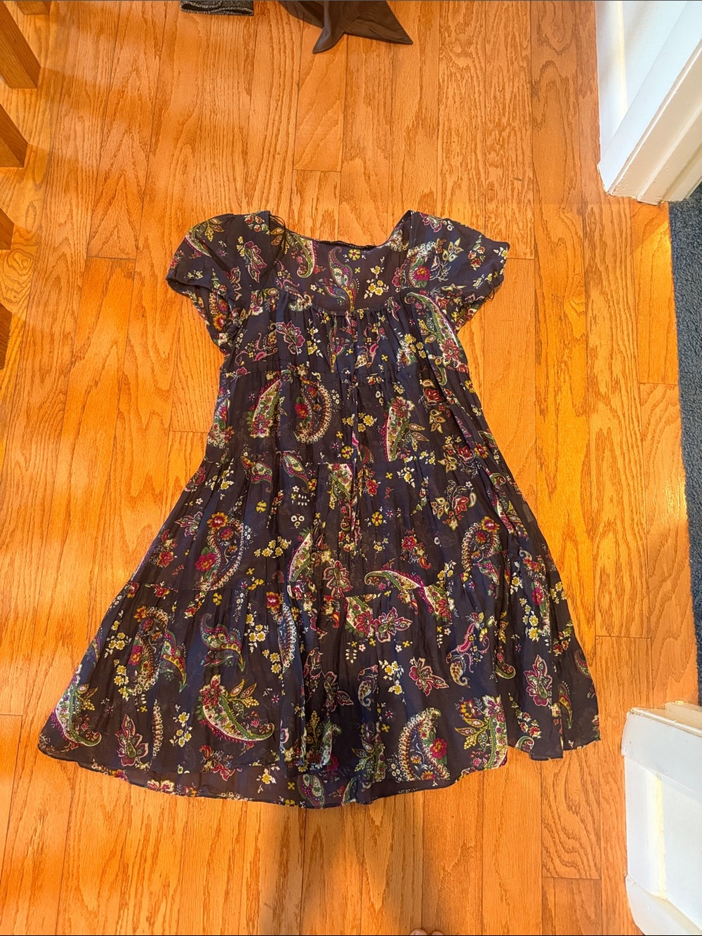Girls' Navy Paisley Smocked Dress